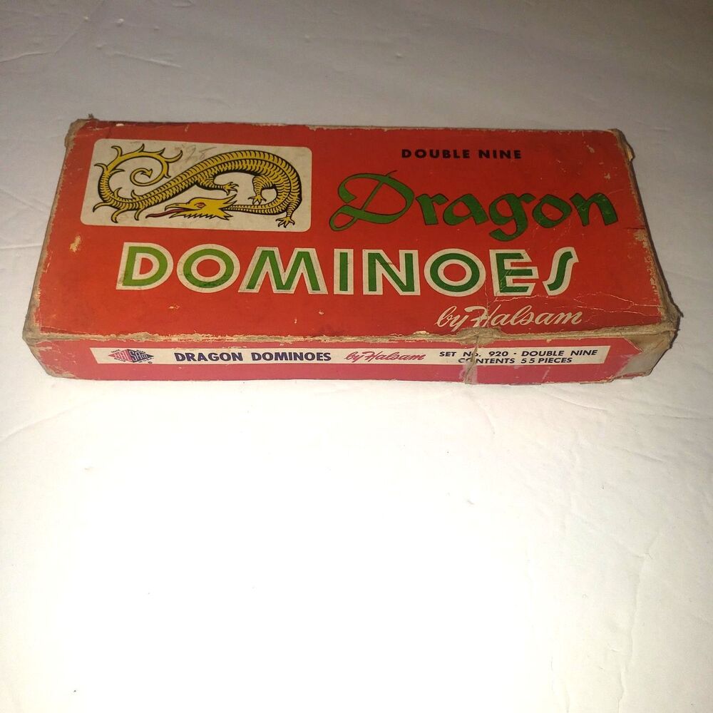 Vintage Double Nine Dragon Dominoes Game by Halsam Set No. 920
